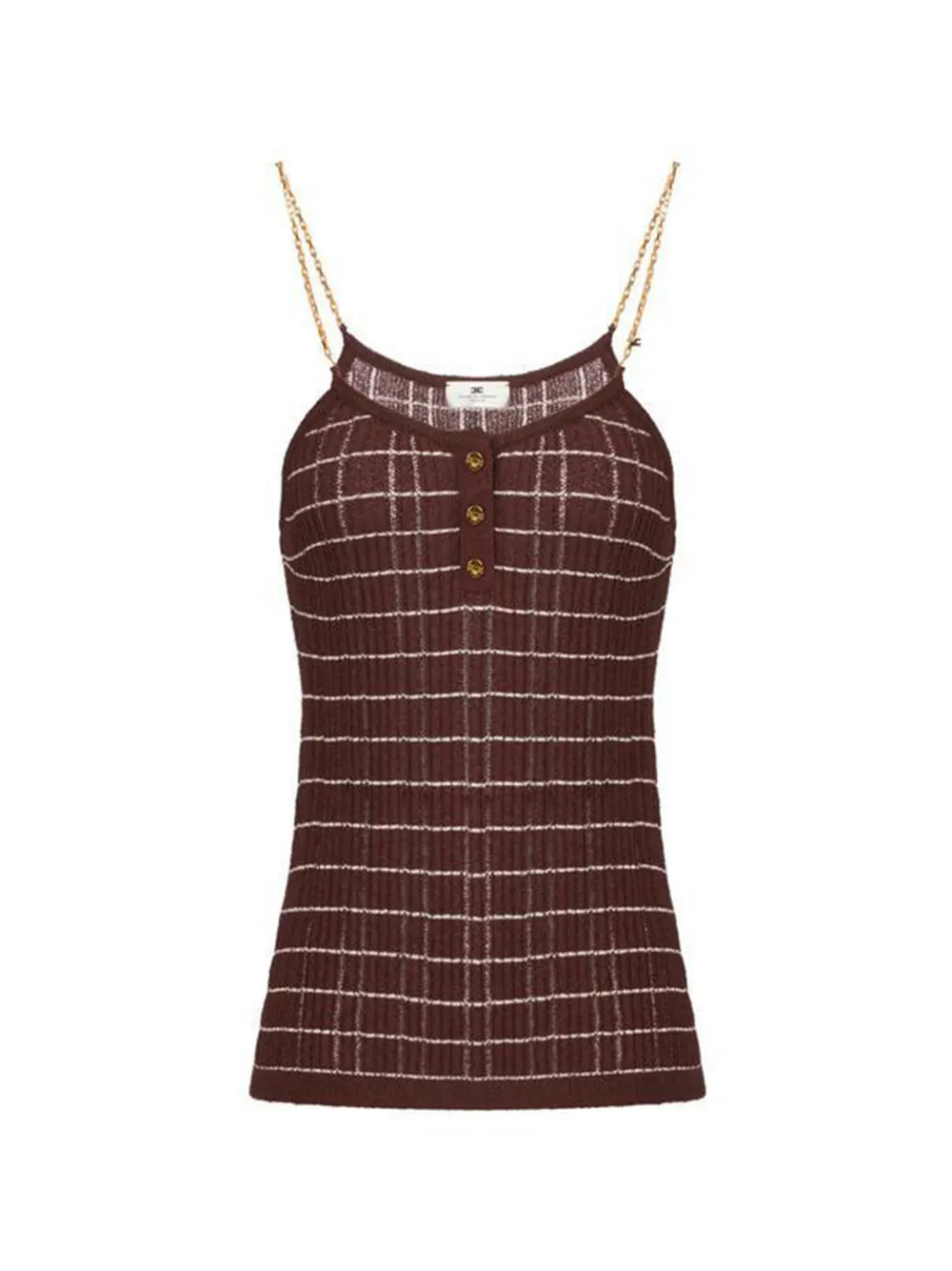 Elisabetta Franchi metal chain striped knitted tank top - Marrone