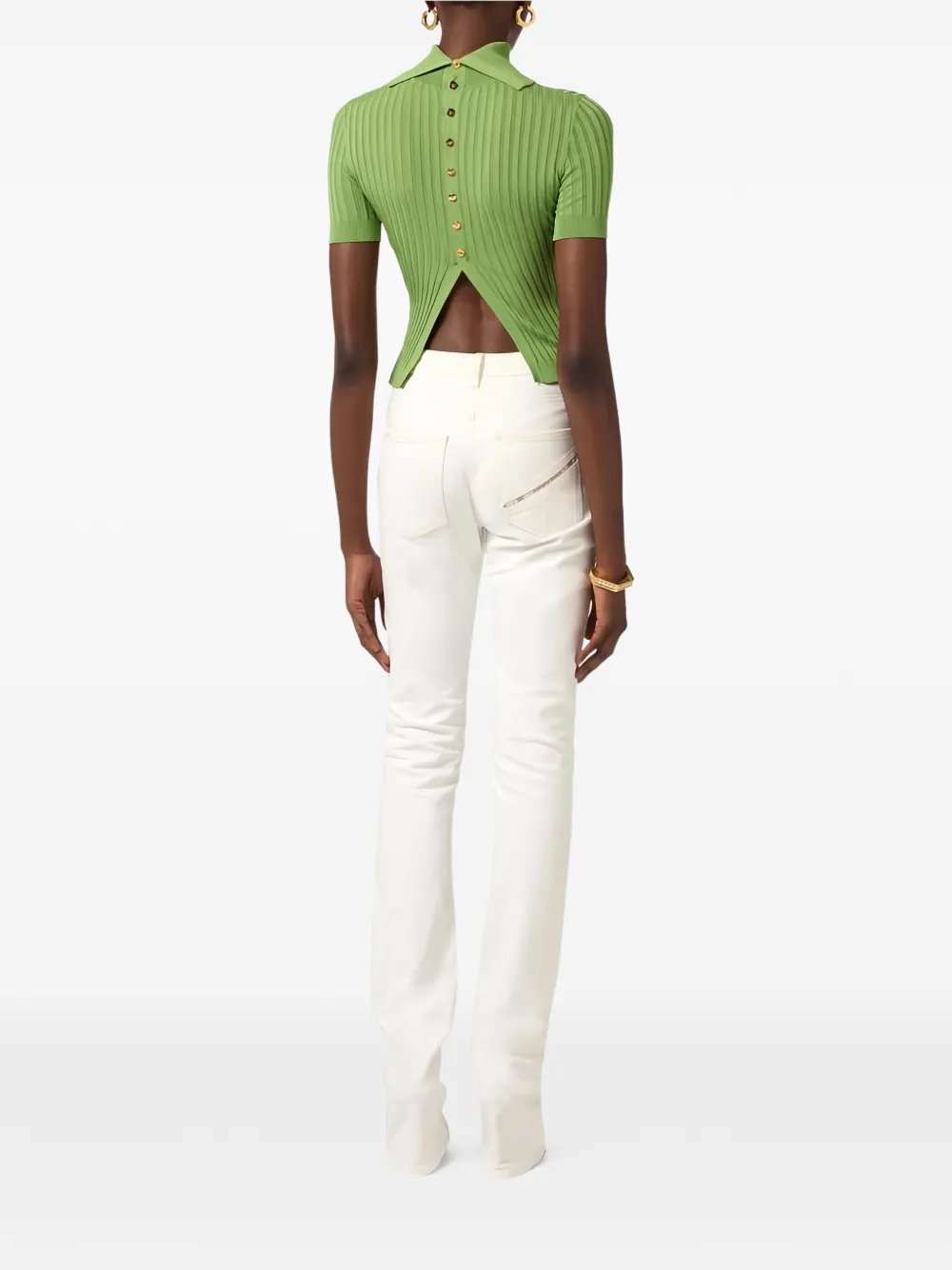  Elisabetta Franchi Open-back Logo-button Sweater - Green 
