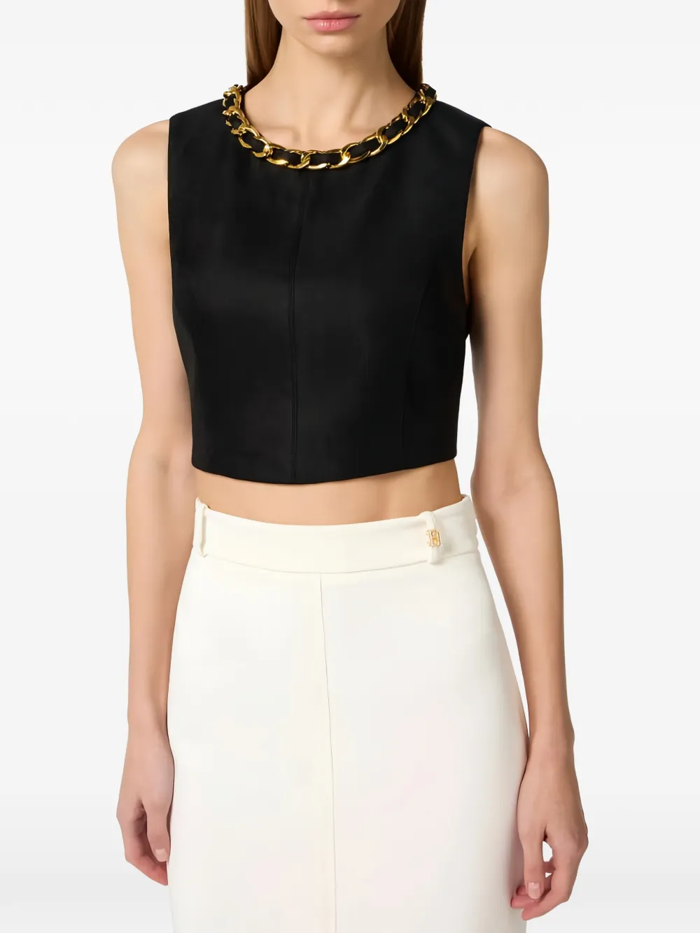 Elisabetta Franchi Cropped top met ketting Zwart