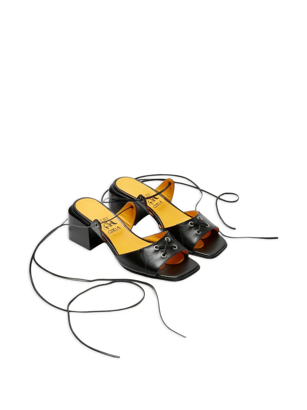 LILI CURIA Faye lace-up leather sandals Zwart
