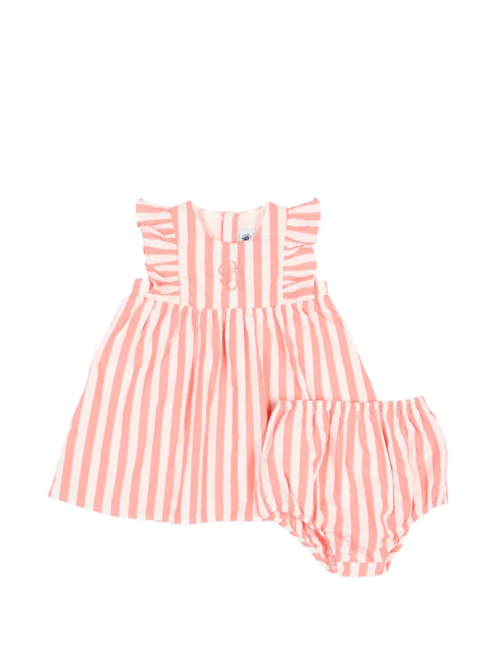 Petit Bateau ruffled-sleeve striped dress set - Rosa