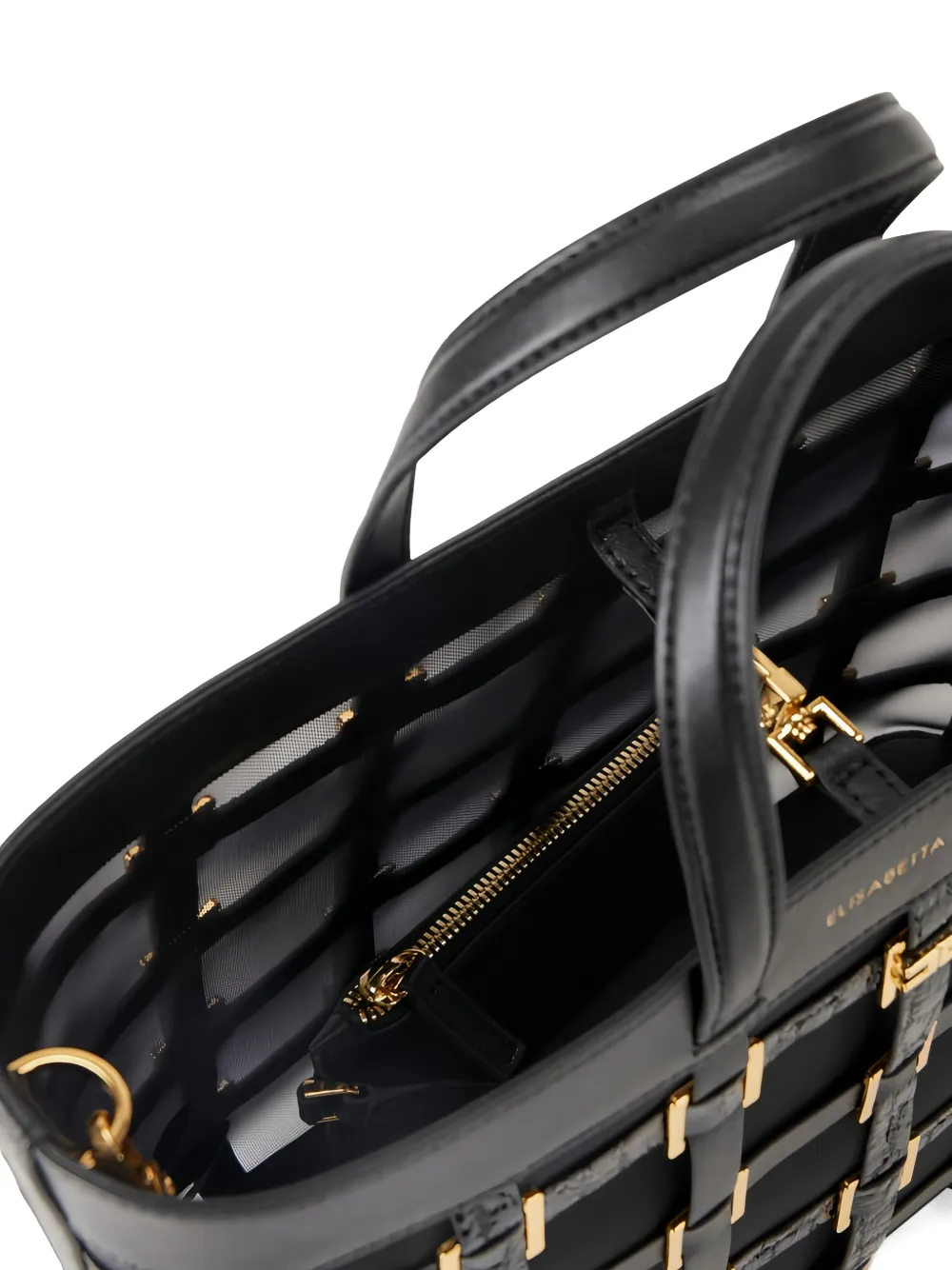 Elisabetta Franchi Kleine mesh shopper met ringen Zwart