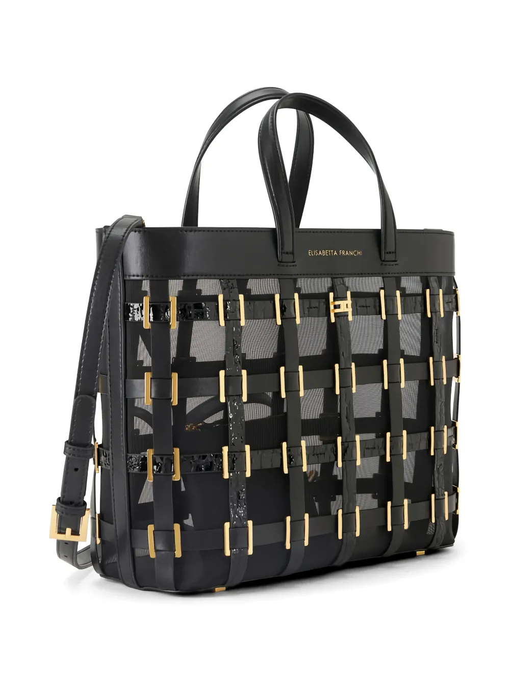 Elisabetta Franchi Kleine mesh shopper met ringen Zwart