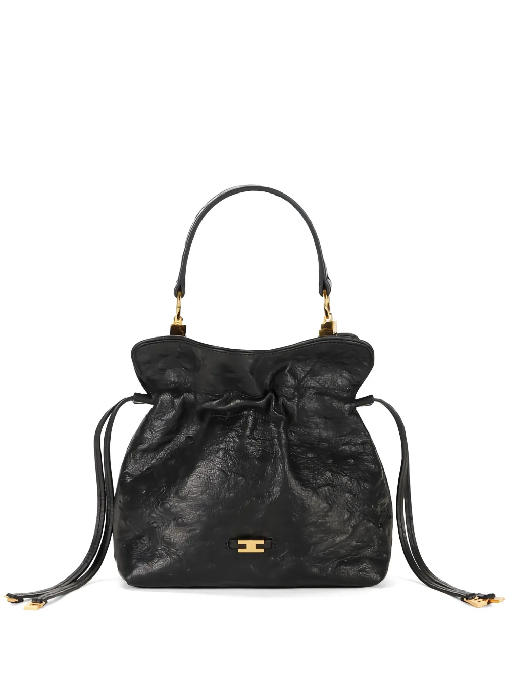 Elisabetta Franchi ostrich-texture drawstring-fatening leather tote bag - Nero