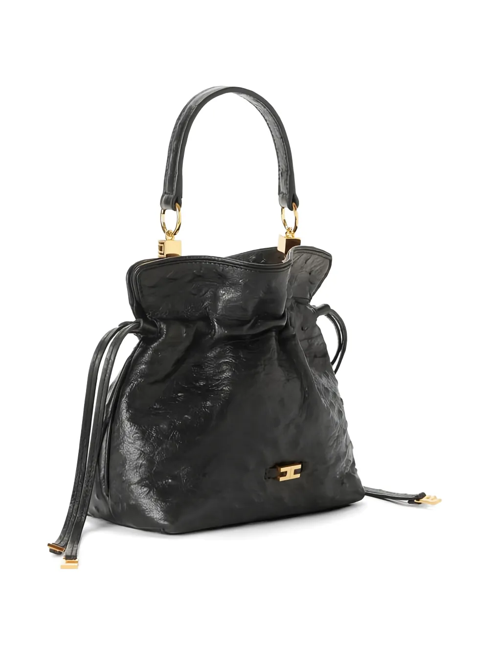 Elisabetta Franchi Leren shopper met trekkoordsluiting Zwart