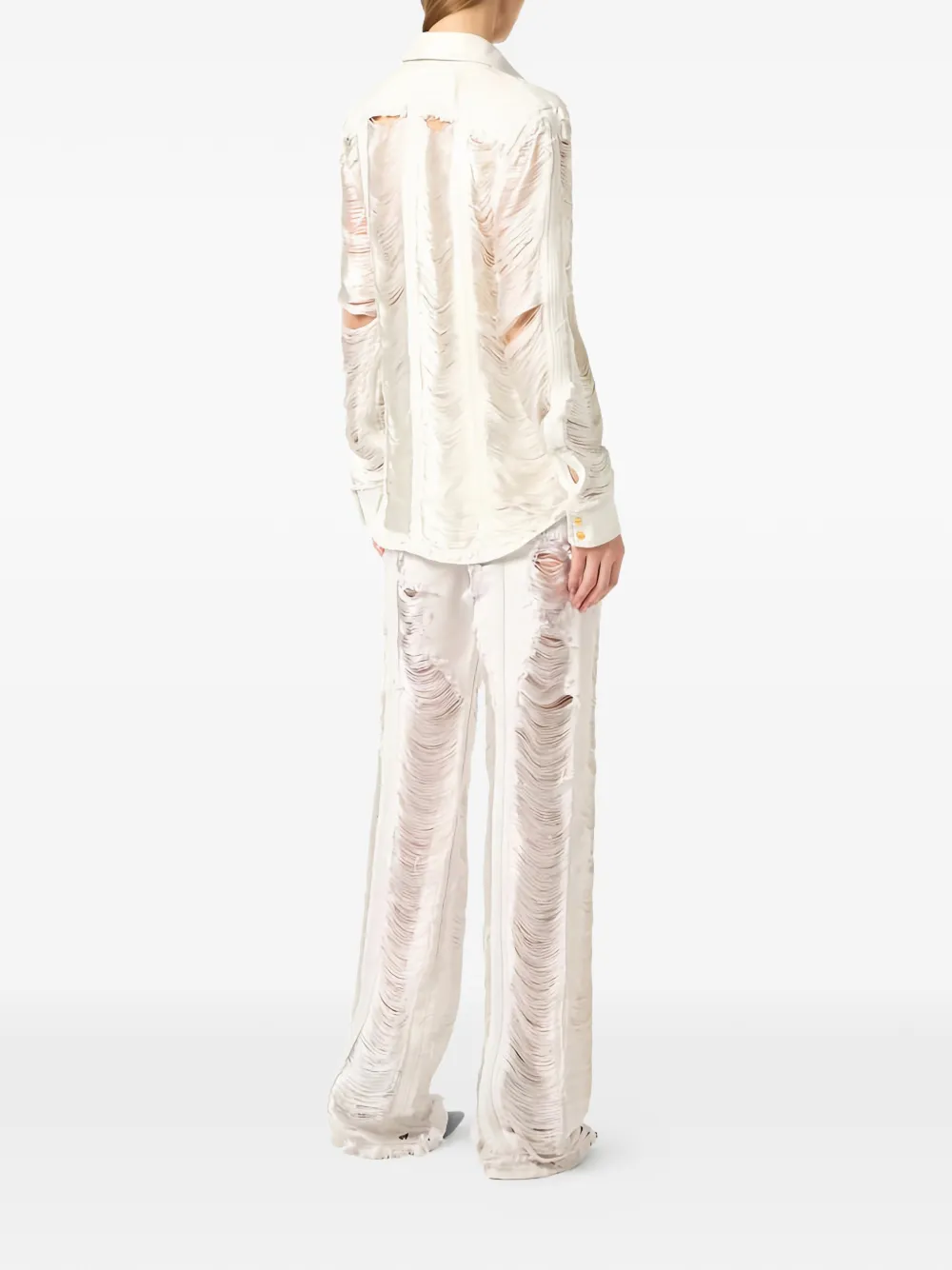  Elisabetta Franchi Distressed Fringed Palazzo Jeans - White 