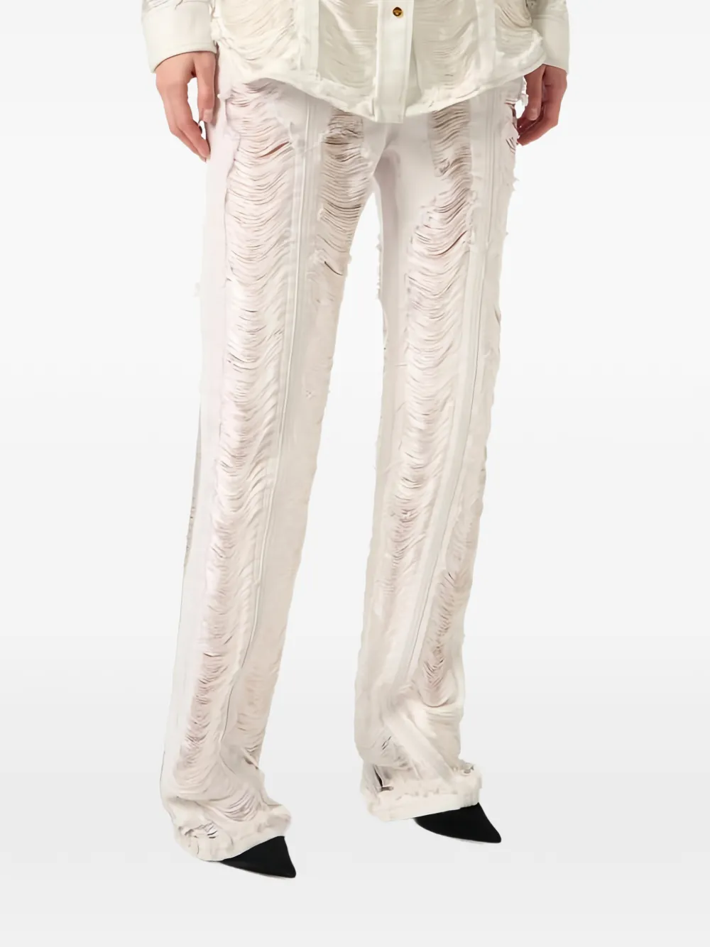 Elisabetta Franchi Palazzo jeans met franje Wit