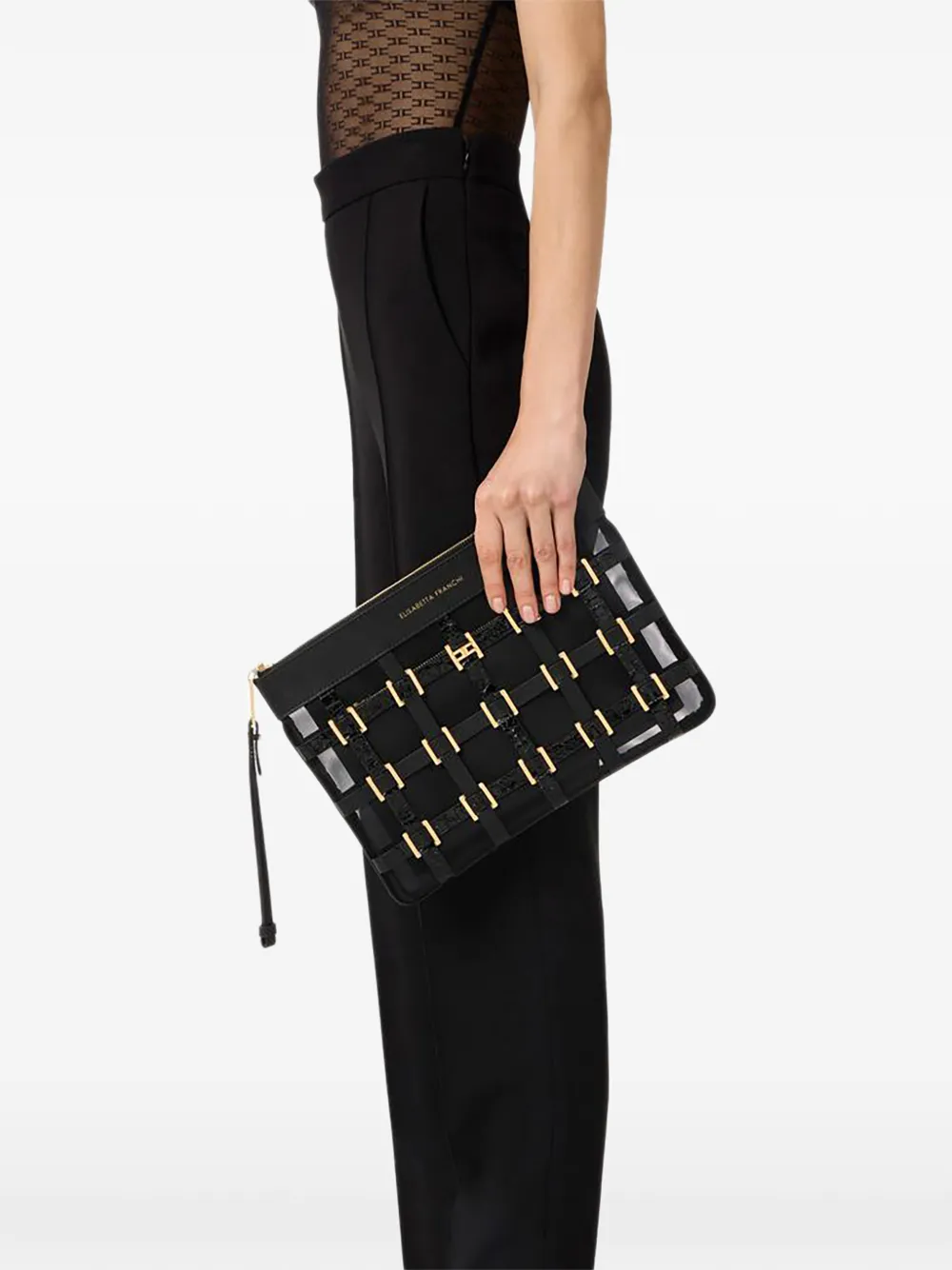  Elisabetta Franchi Ring-details Clutch Bag - Black 