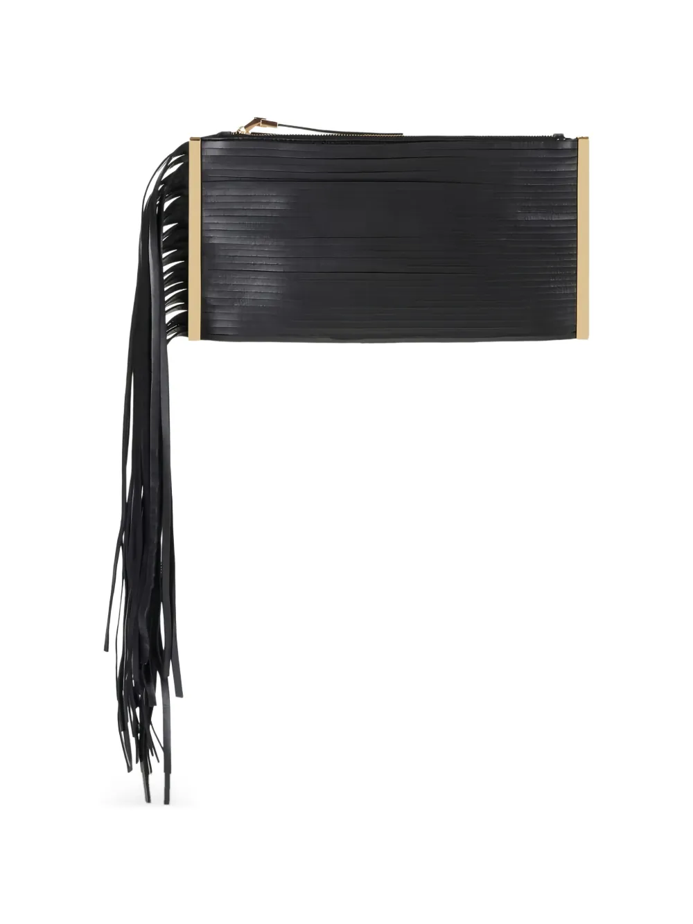  Elisabetta Franchi Fringed-design Chain-strap Leather Shoulder Bag - Black 