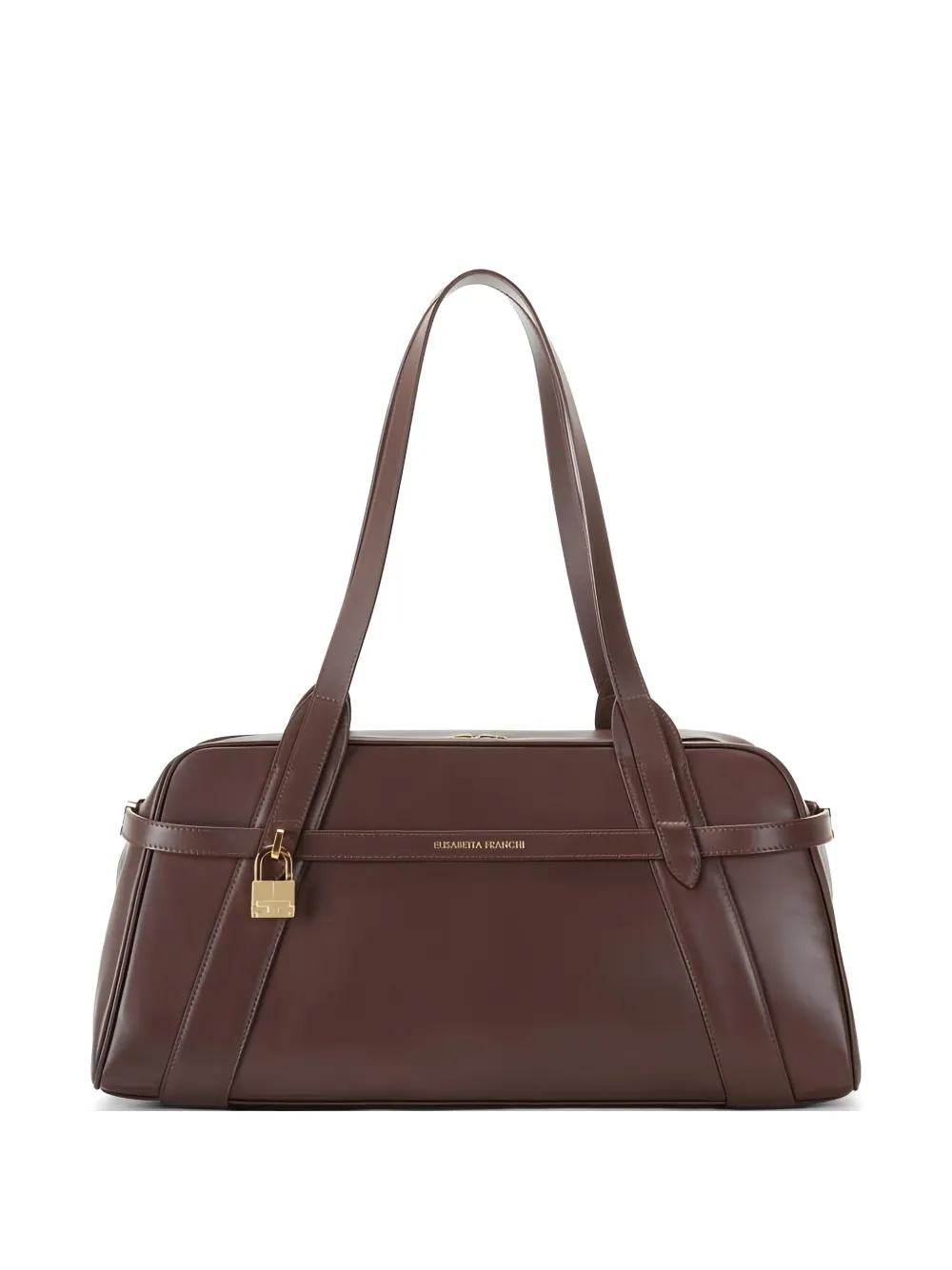 Elisabetta Franchi Borsa a spalla in pelle con lucchetto - Marrone