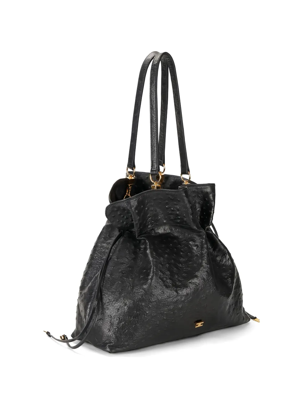 Elisabetta Franchi Leren shopper met struisvogel-print Zwart