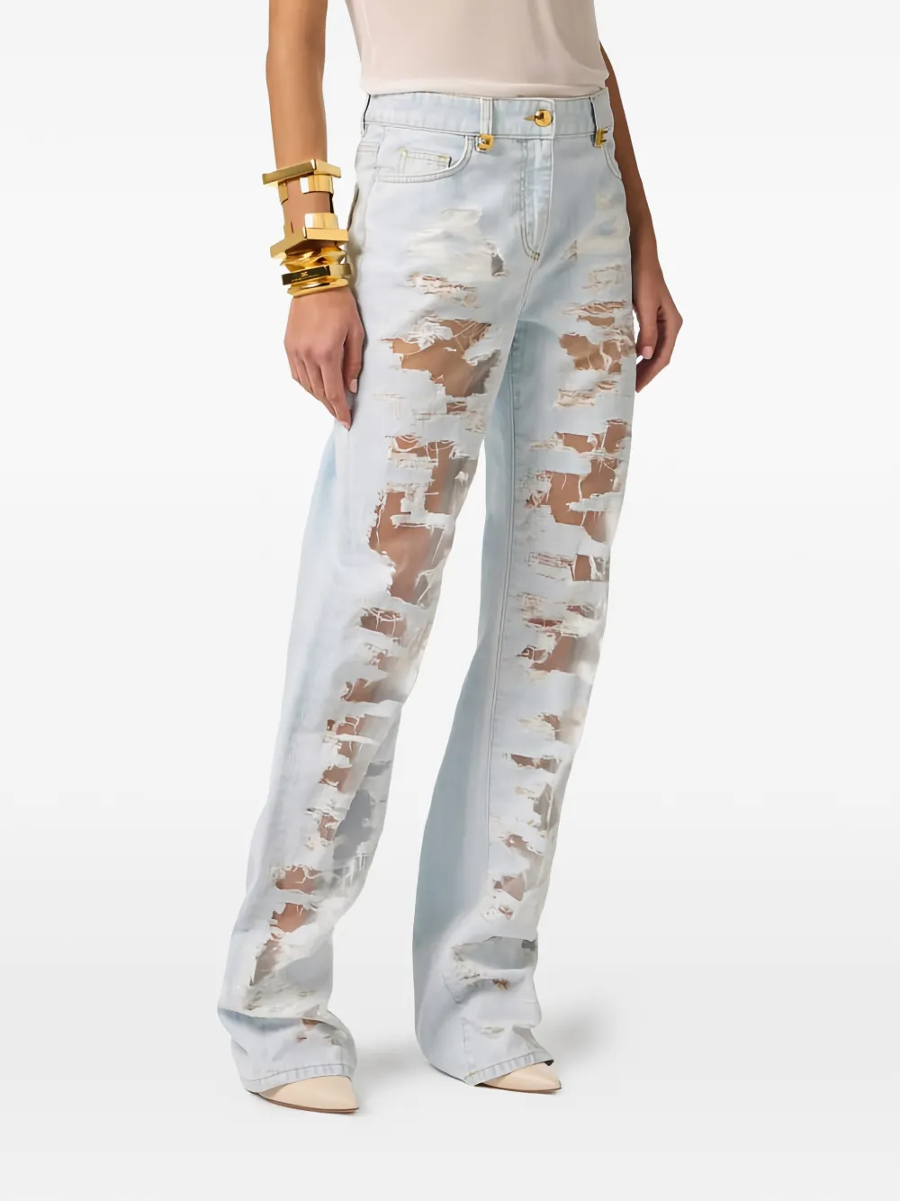 Elisabetta Franchi Gerafelde jeans Blauw