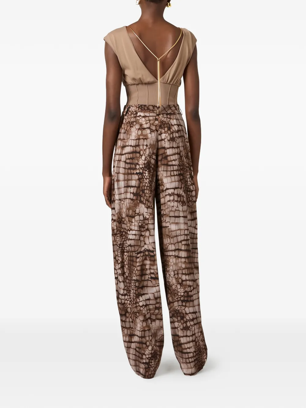 Elisabetta Franchi Geribbelde body met detail in de hals Beige