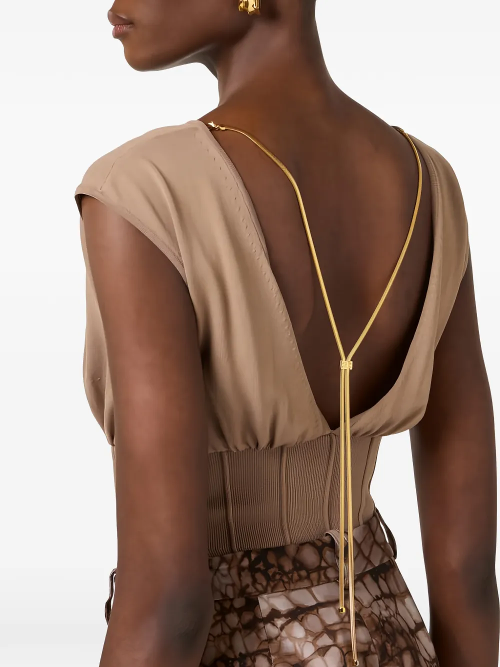Elisabetta Franchi Geribbelde body met detail in de hals Beige