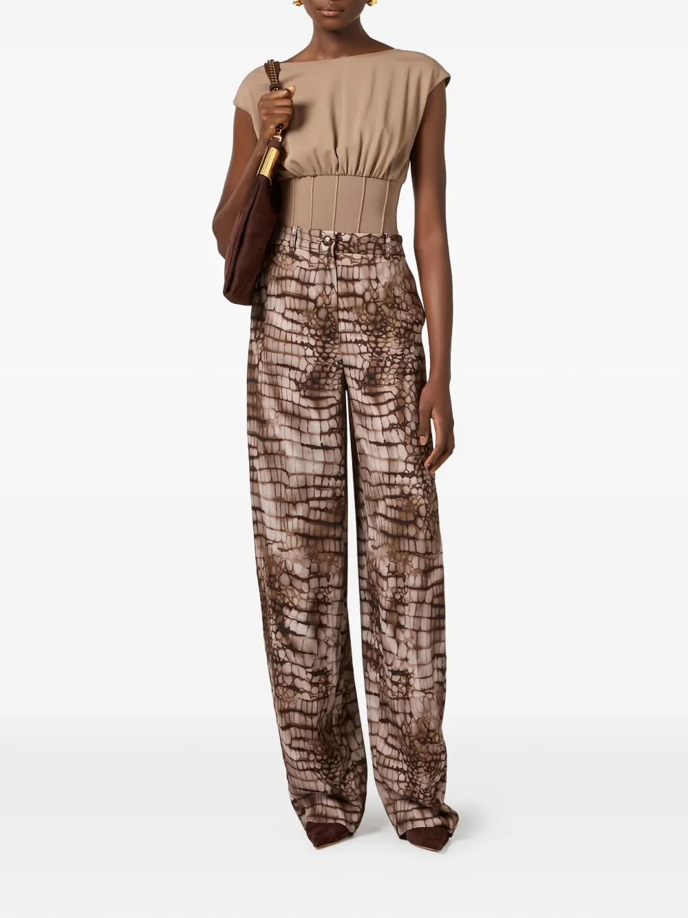 Elisabetta Franchi Geribbelde body met detail in de hals Beige