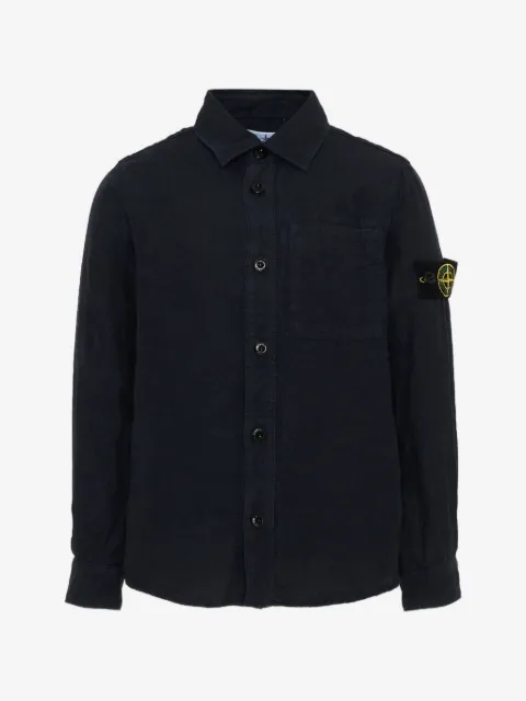 Stone Island Junior logo-patch linen shirt