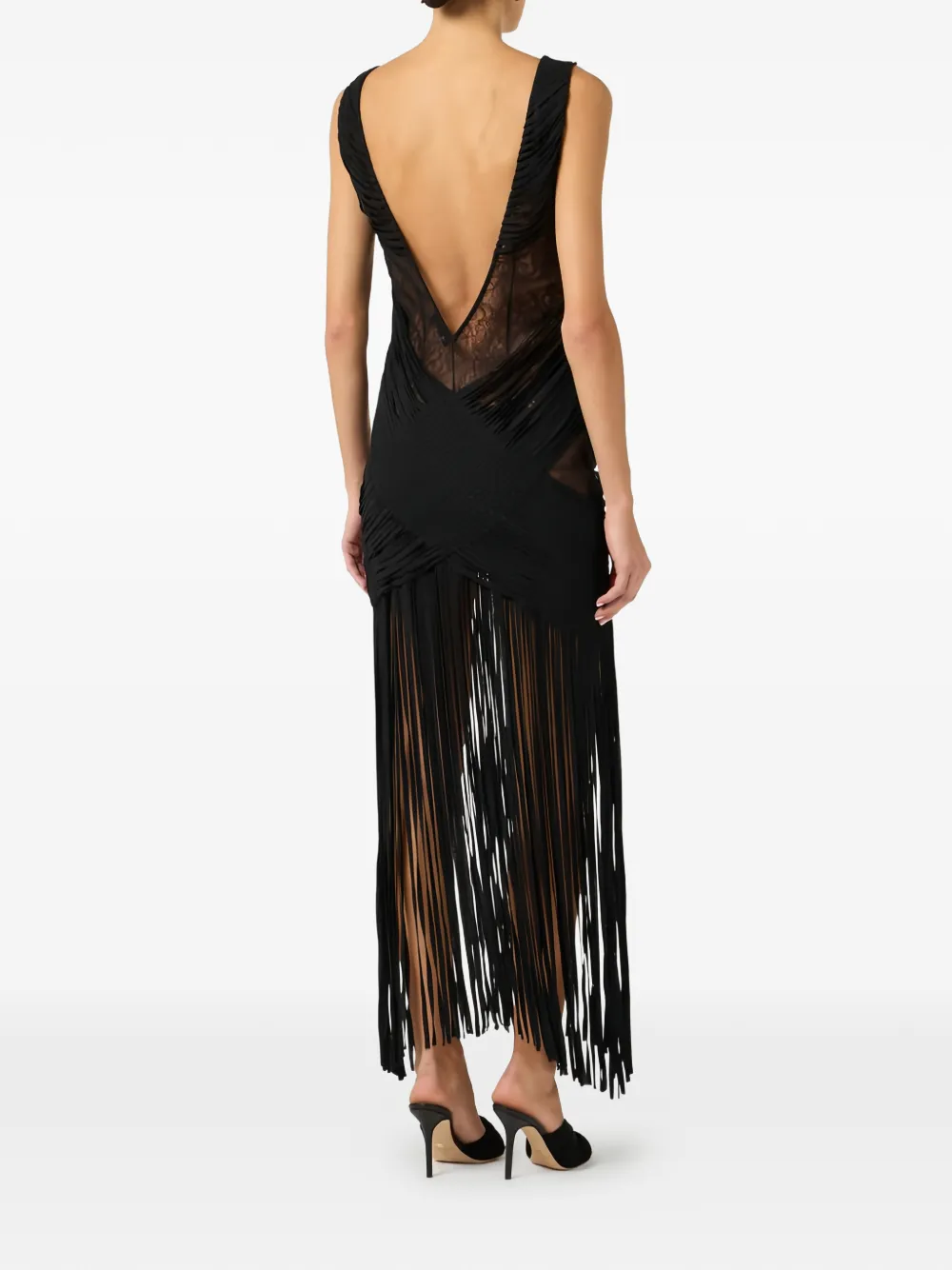 Elisabetta Franchi Midi-jurk met franje Zwart