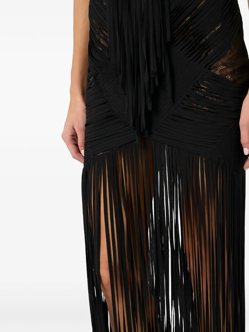 Elisabetta Franchi Midi-jurk met franje Zwart