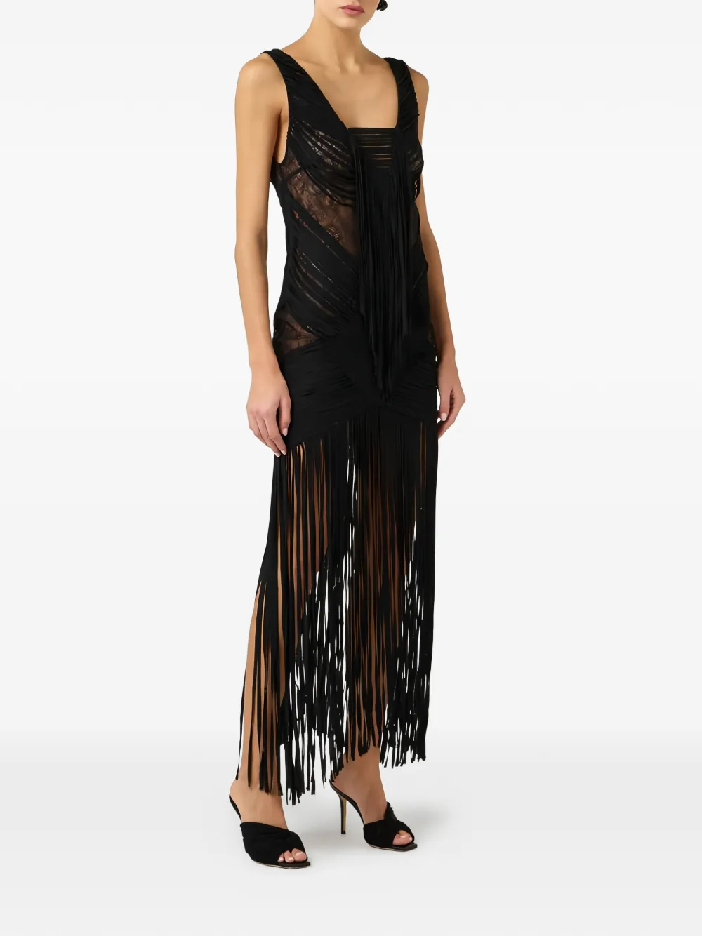 Elisabetta Franchi Midi-jurk met franje Zwart