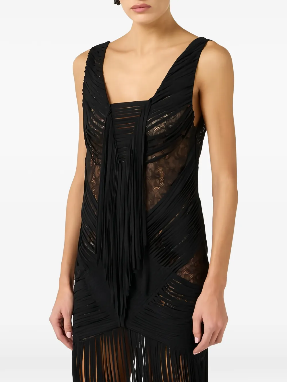 Elisabetta Franchi Midi-jurk met franje Zwart