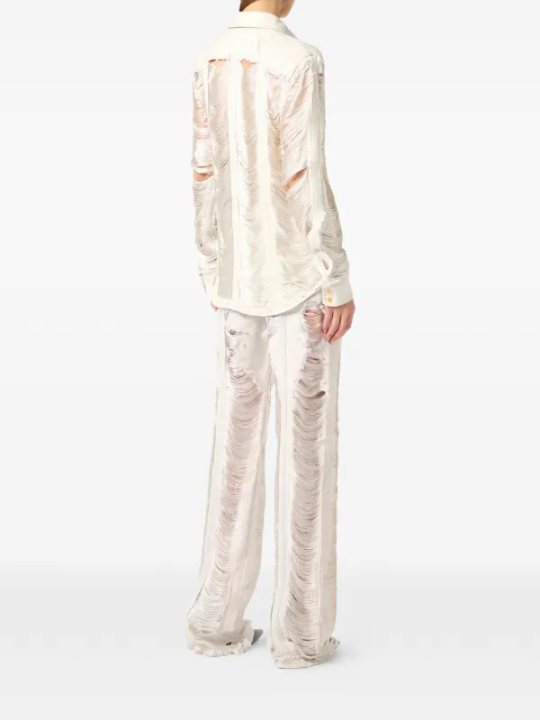 Elisabetta Franchi Distressed Fringed Shirt | Neutrals | FARFETCH