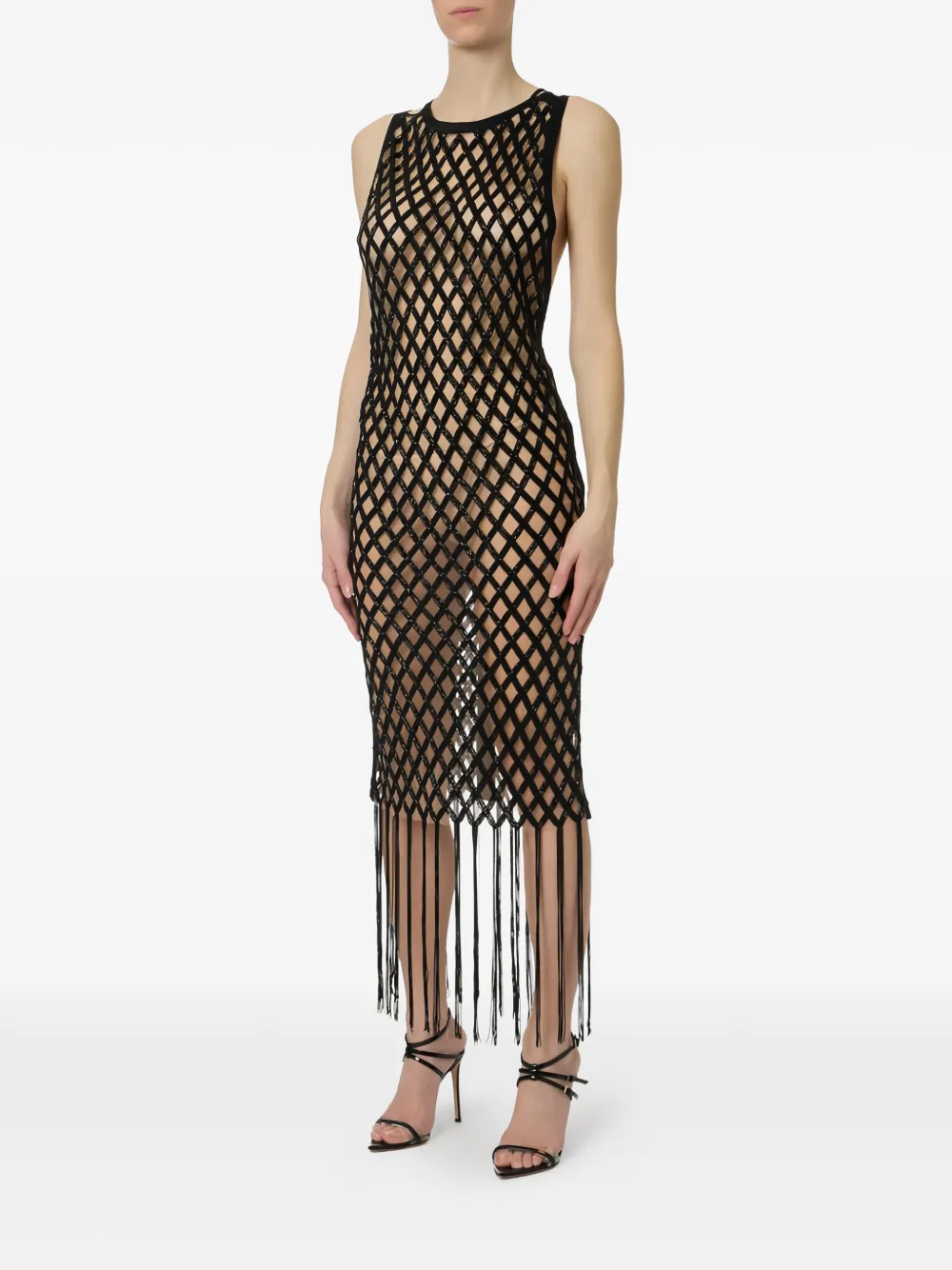 Elisabetta Franchi bead-embellished fringed dress - Nero