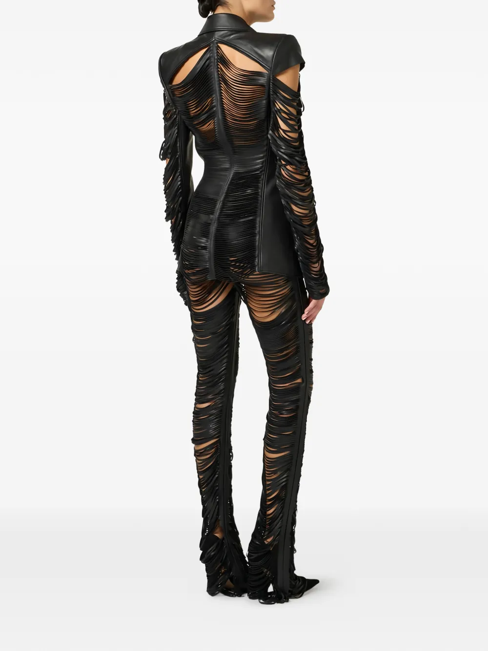  Elisabetta Franchi Double-breasted Fringed Leather Jacket - Black 