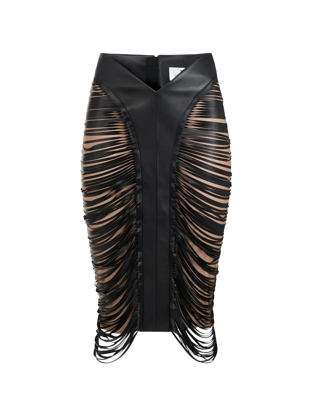 Elisabetta Franchi fringed V-shaped leather midi skirt - Nero
