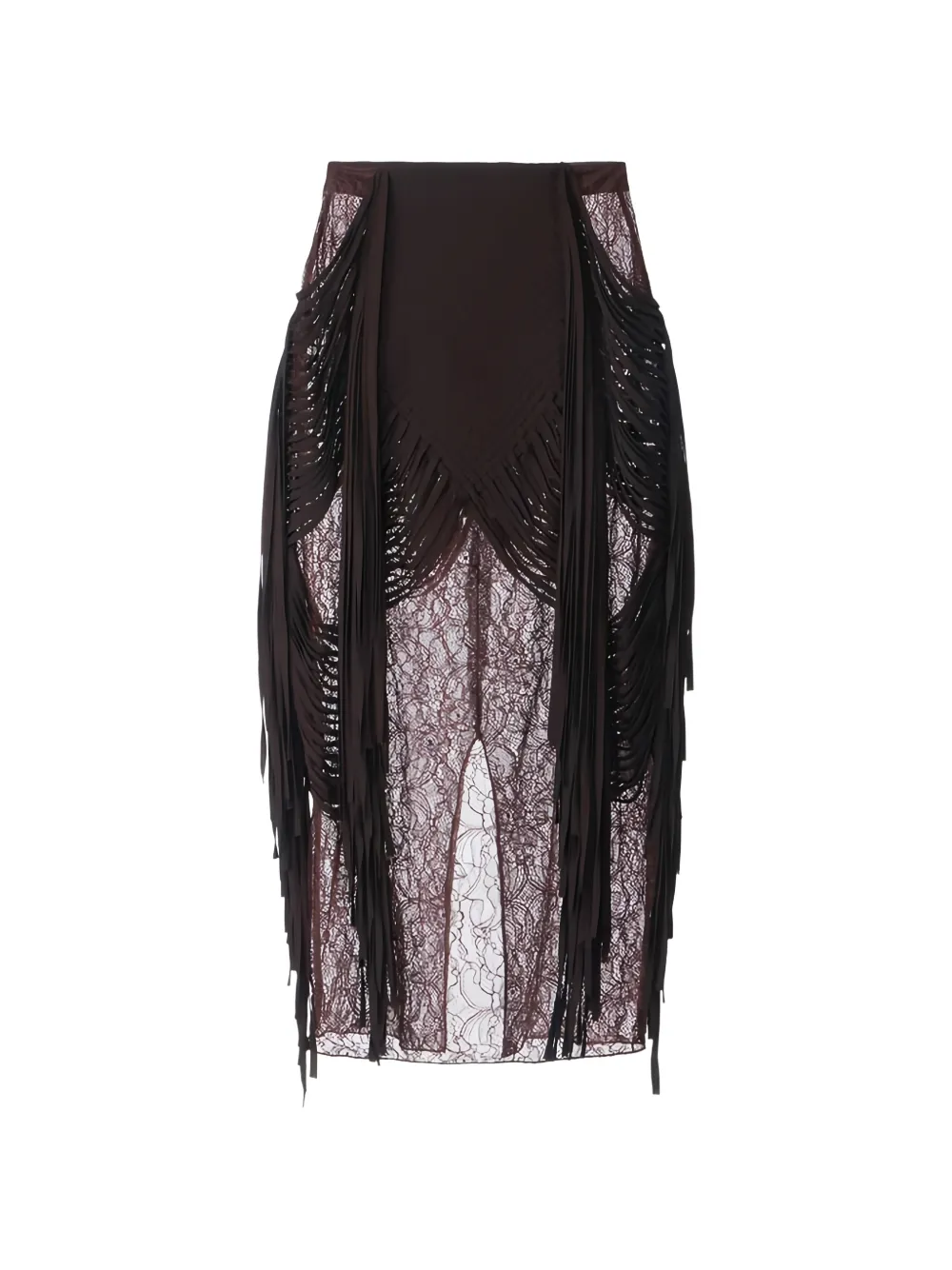 Elisabetta Franchi floral-lace fringed midi skirt - Marrone