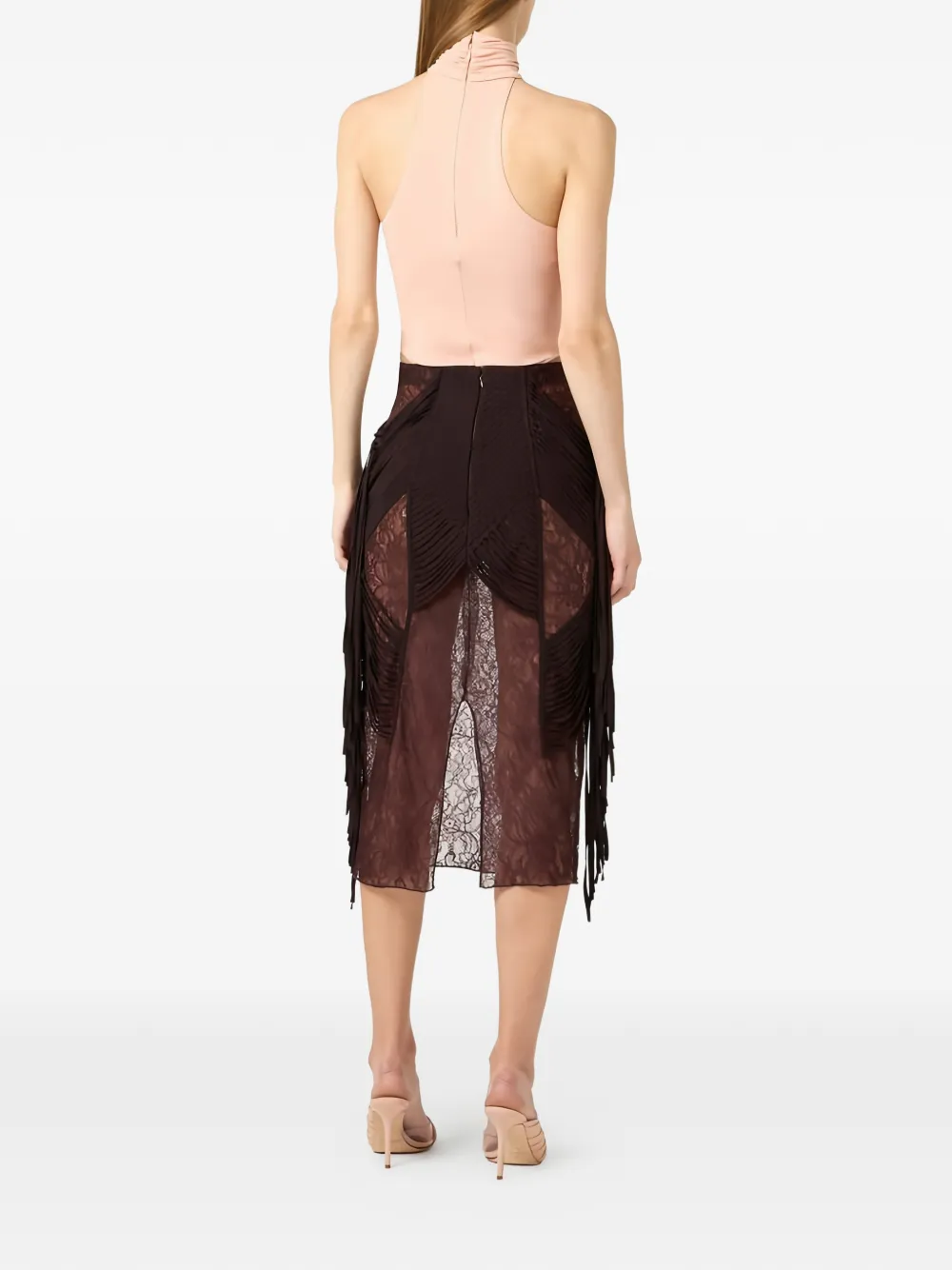  Elisabetta Franchi Floral-lace Fringed Midi Skirt - Brown 