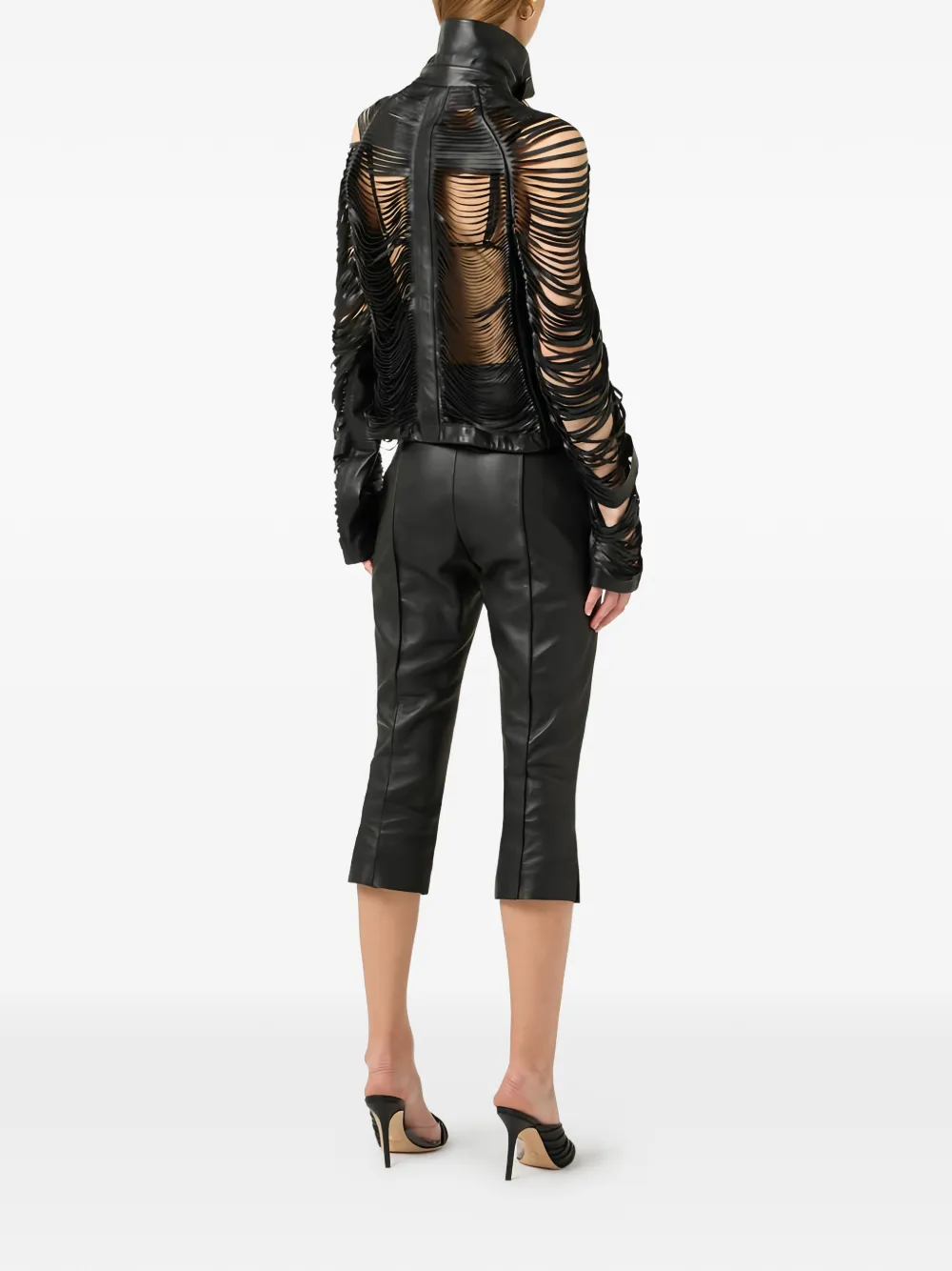 Elisabetta Franchi Fringed Leather Jacket - Black 