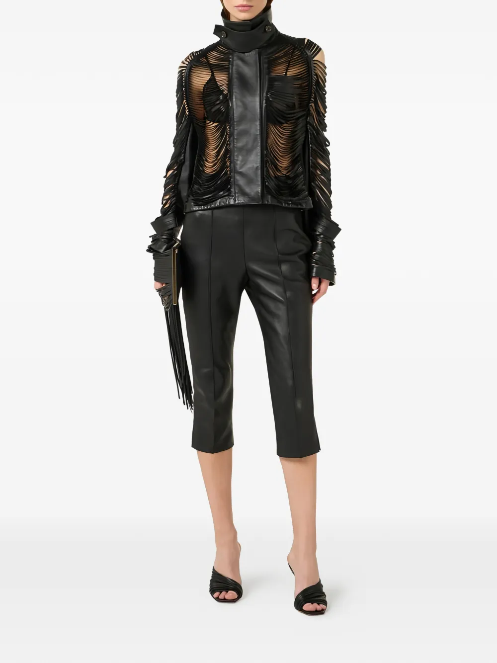  Elisabetta Franchi Fringed Leather Jacket - Black 