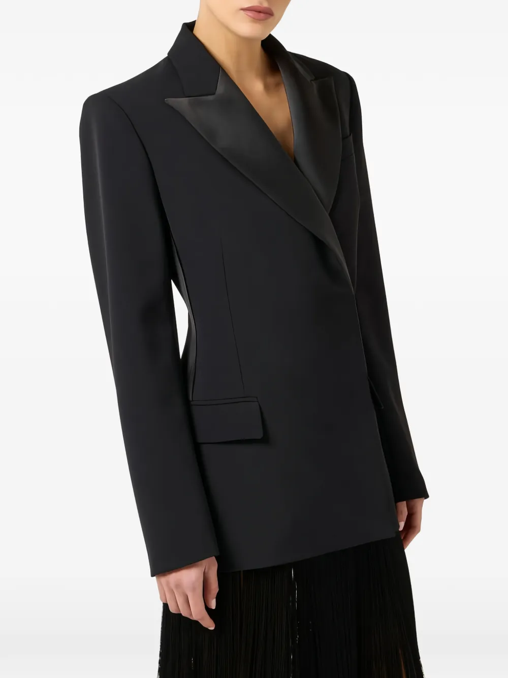 Elisabetta Franchi Blazer met dubbele rij knopen en satijnen revers Zwart