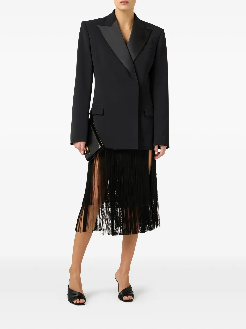  Elisabetta Franchi Satin-lapels Double-breasted Blazer - Black 