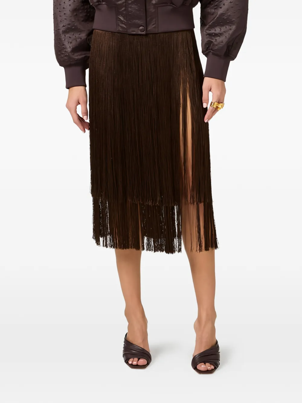 Elisabetta Franchi Midi-rok met franje Bruin