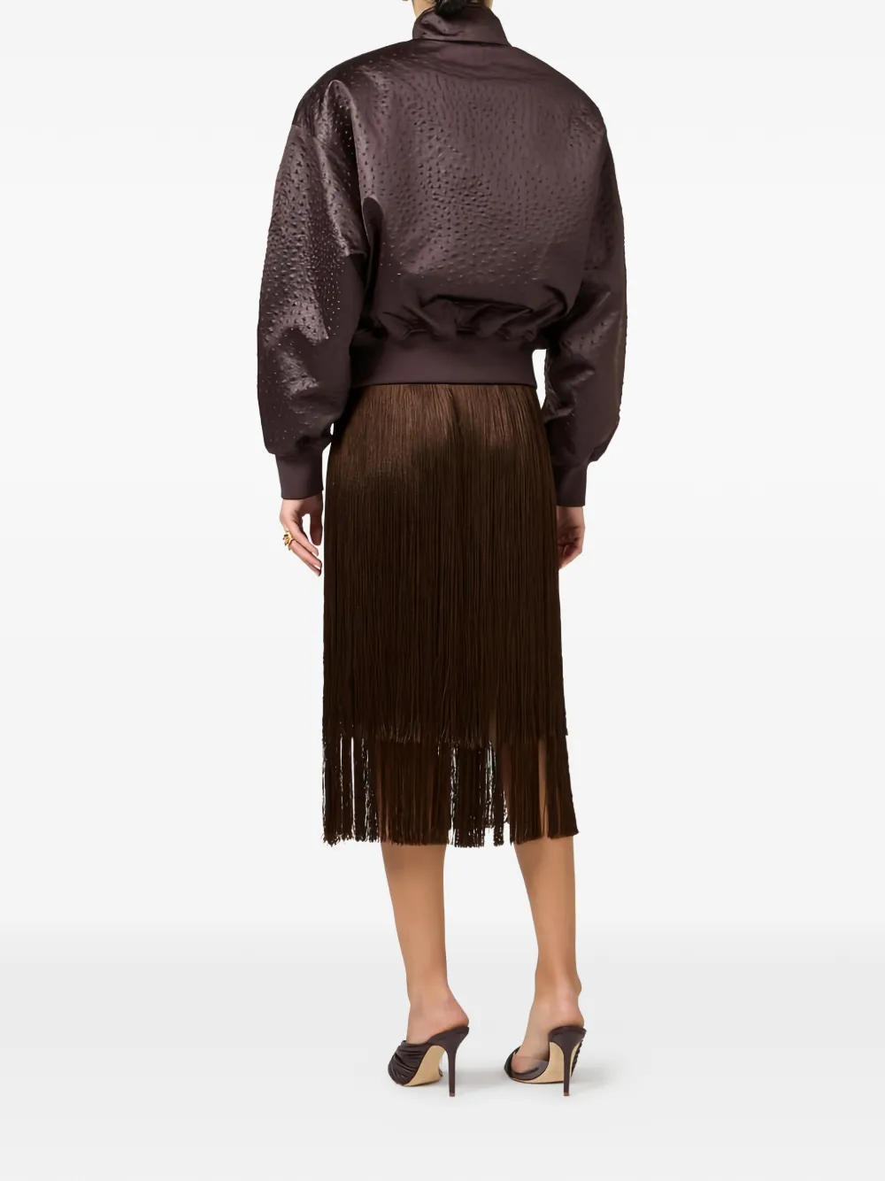 Elisabetta Franchi Midi-rok met franje Bruin