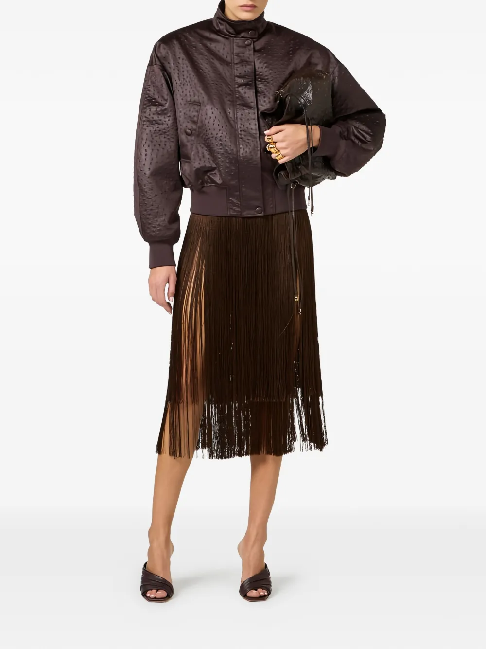 Elisabetta Franchi Midi-rok met franje Bruin