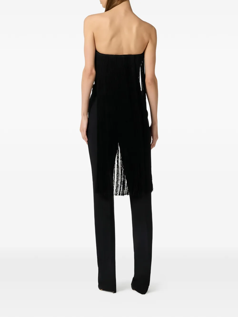  Elisabetta Franchi Tulle Fringe Bustier Top - Black 