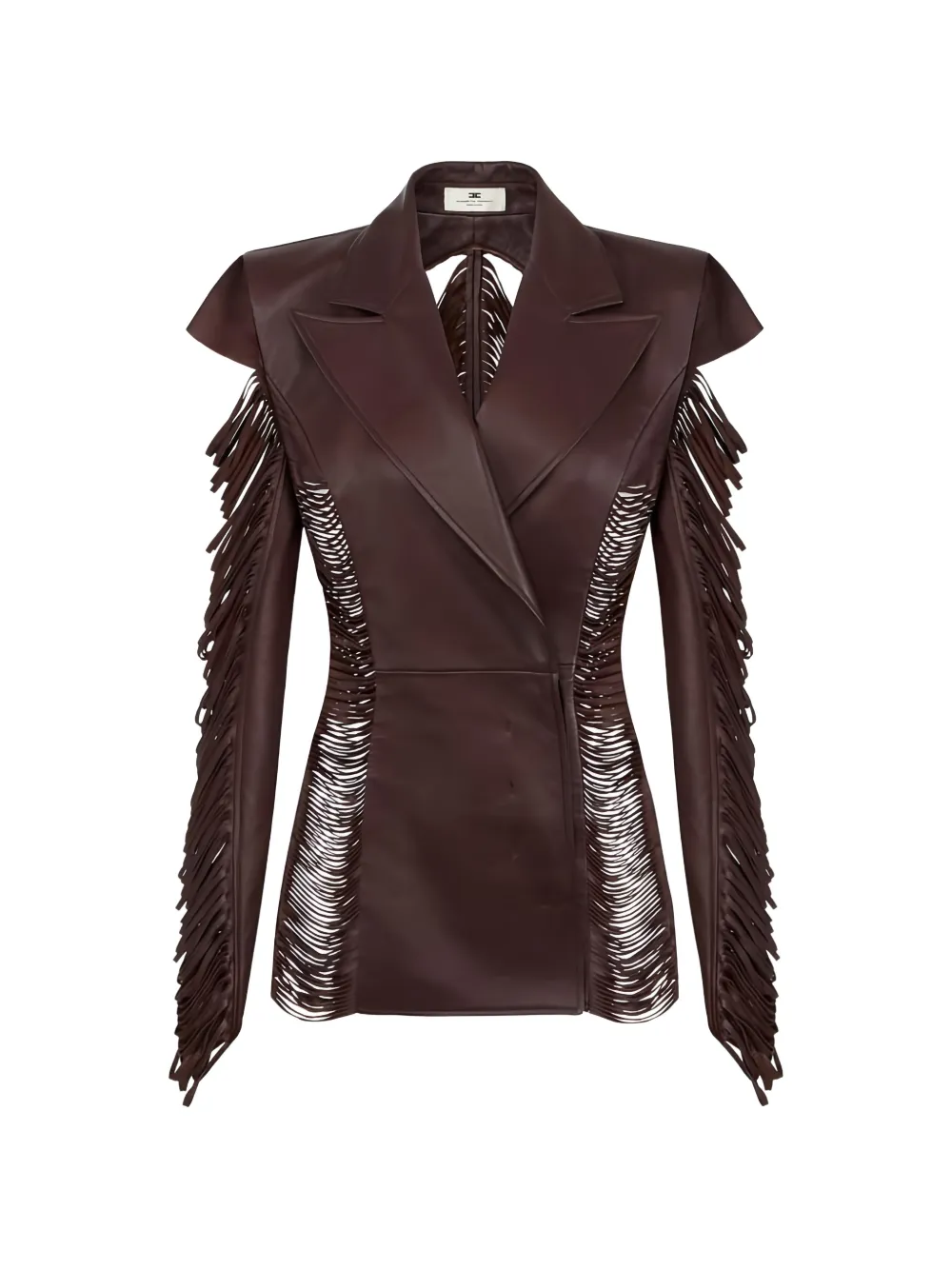 Elisabetta Franchi double-breasted fringed leather jacket - Marrone