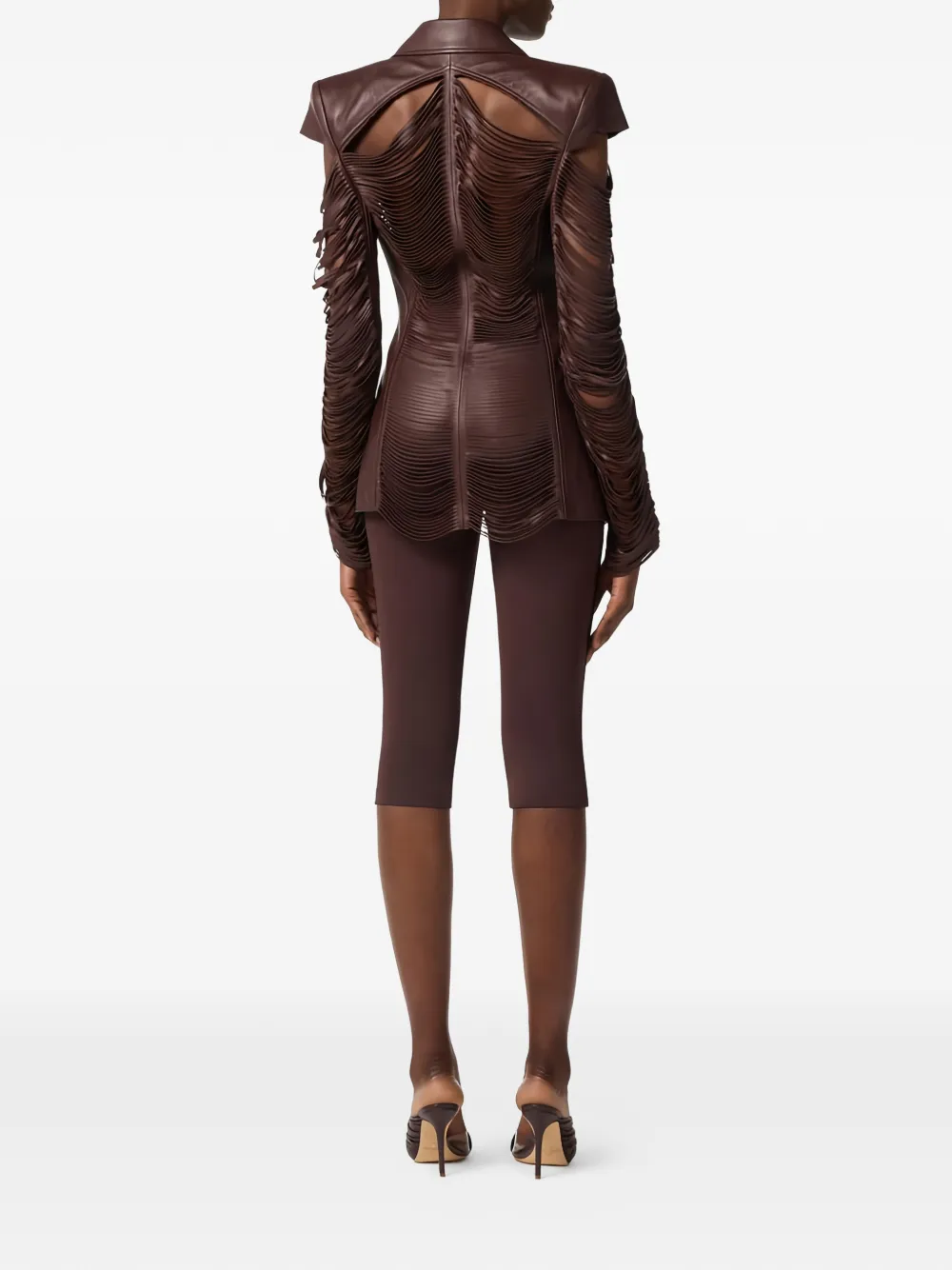  Elisabetta Franchi Double-breasted Fringed Leather Jacket - Brown 