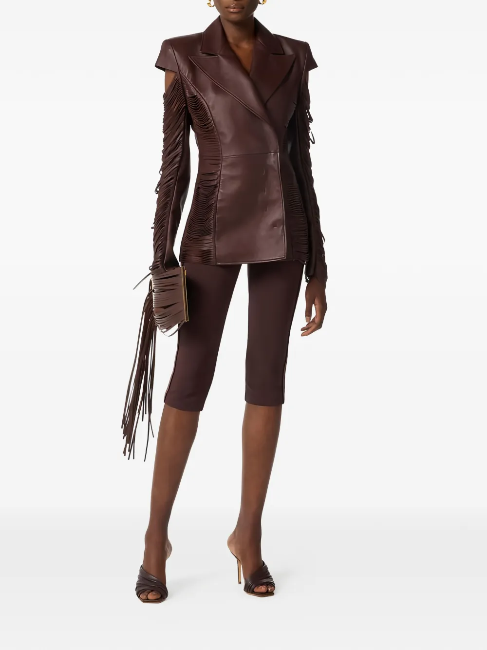  Elisabetta Franchi Double-breasted Fringed Leather Jacket - Brown 
