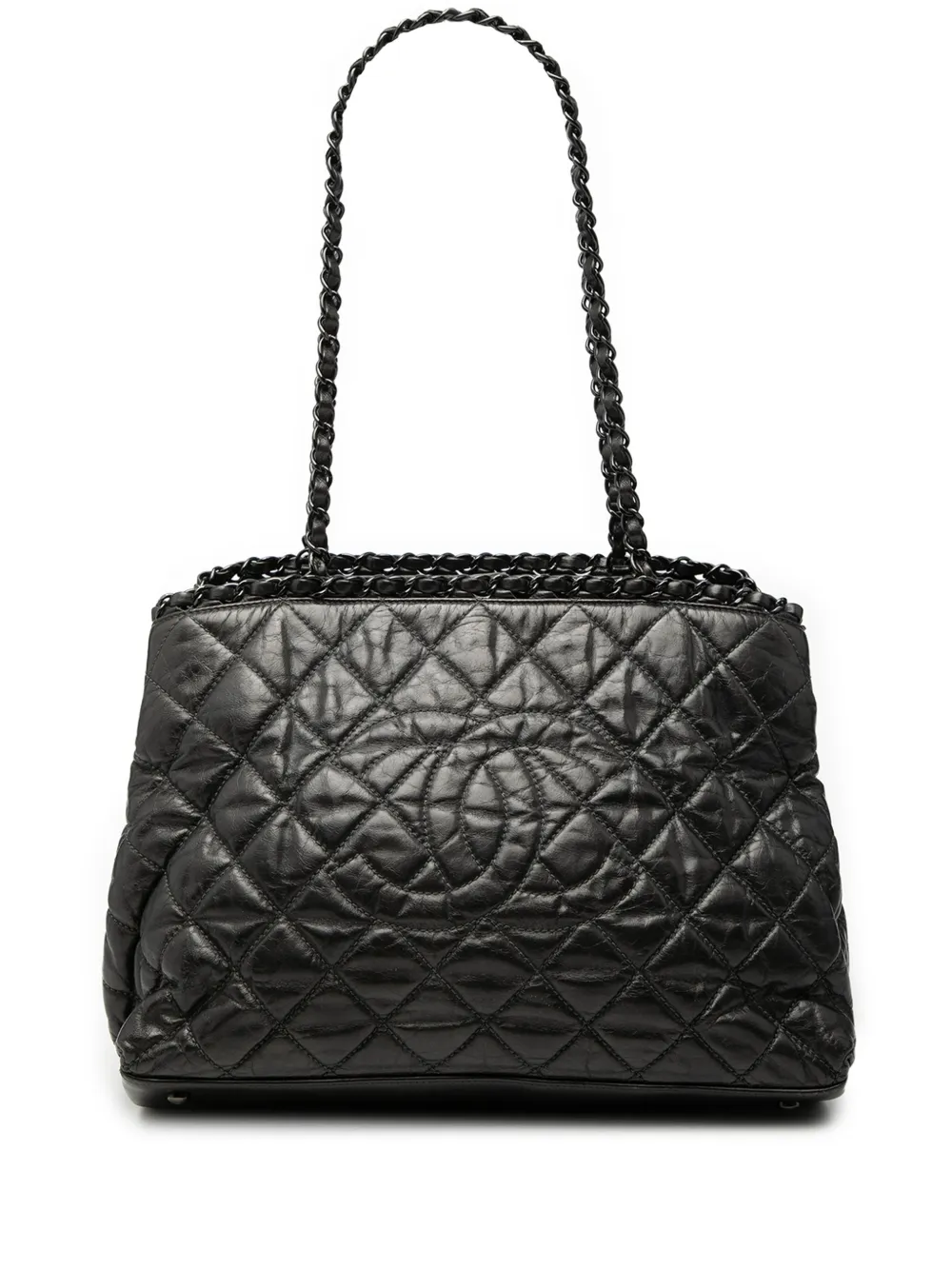 CHANEL Pre-Owned 2010-2011 Small Quilted Calfskin Chain Me tote bag - Nero