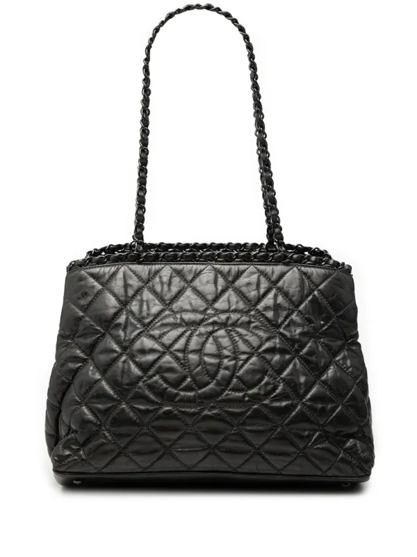 Chanel Pre-owned 2010-2011 Small Quilted Calfskin Chain Me Tote Bag in Black