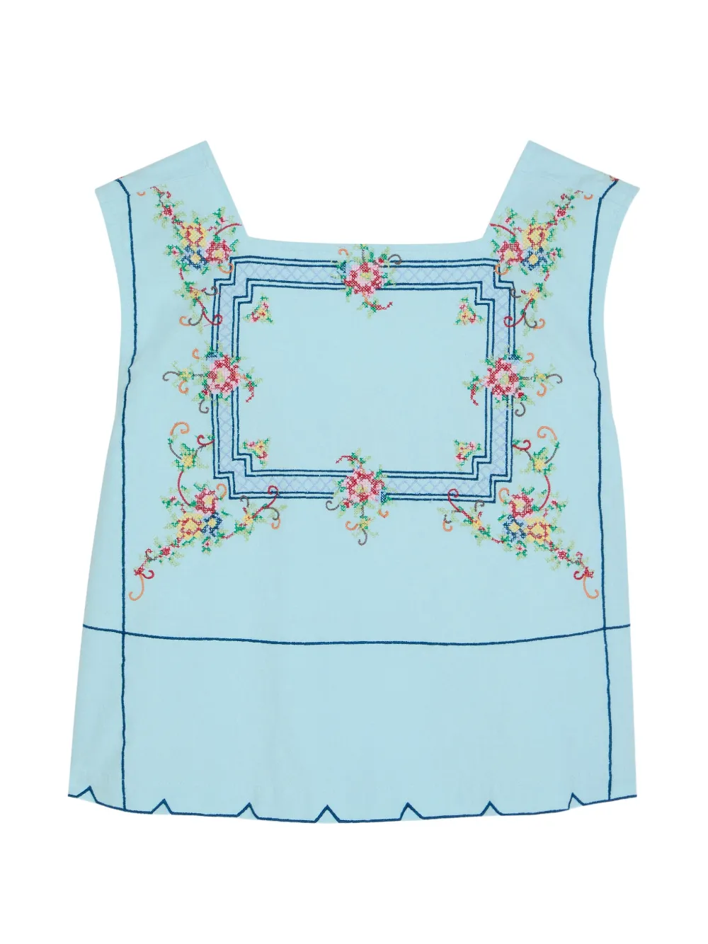 Free People floral-embroidered square-neck top - Blu