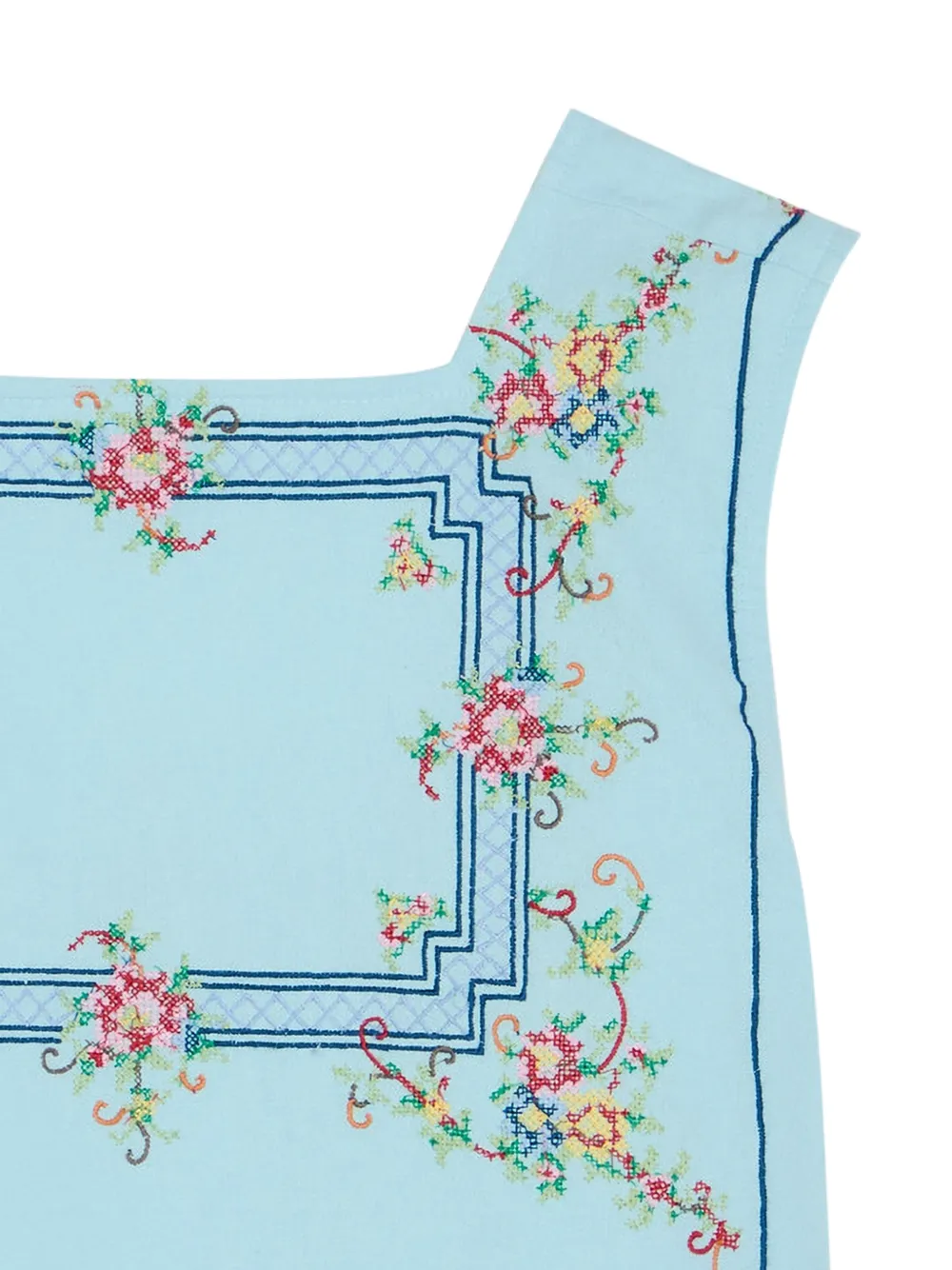  Free People Floral-embroidered Square-neck Top - Blue 