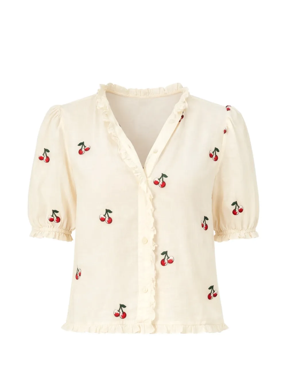 TWINSET ruffled cherry embroidery shirt - Nude