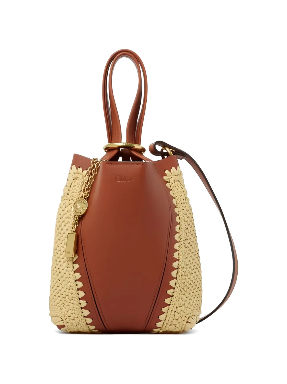  Chloé Small Chloé Spin Woven-pannels Charm-detail Bucket Bag - Brown 