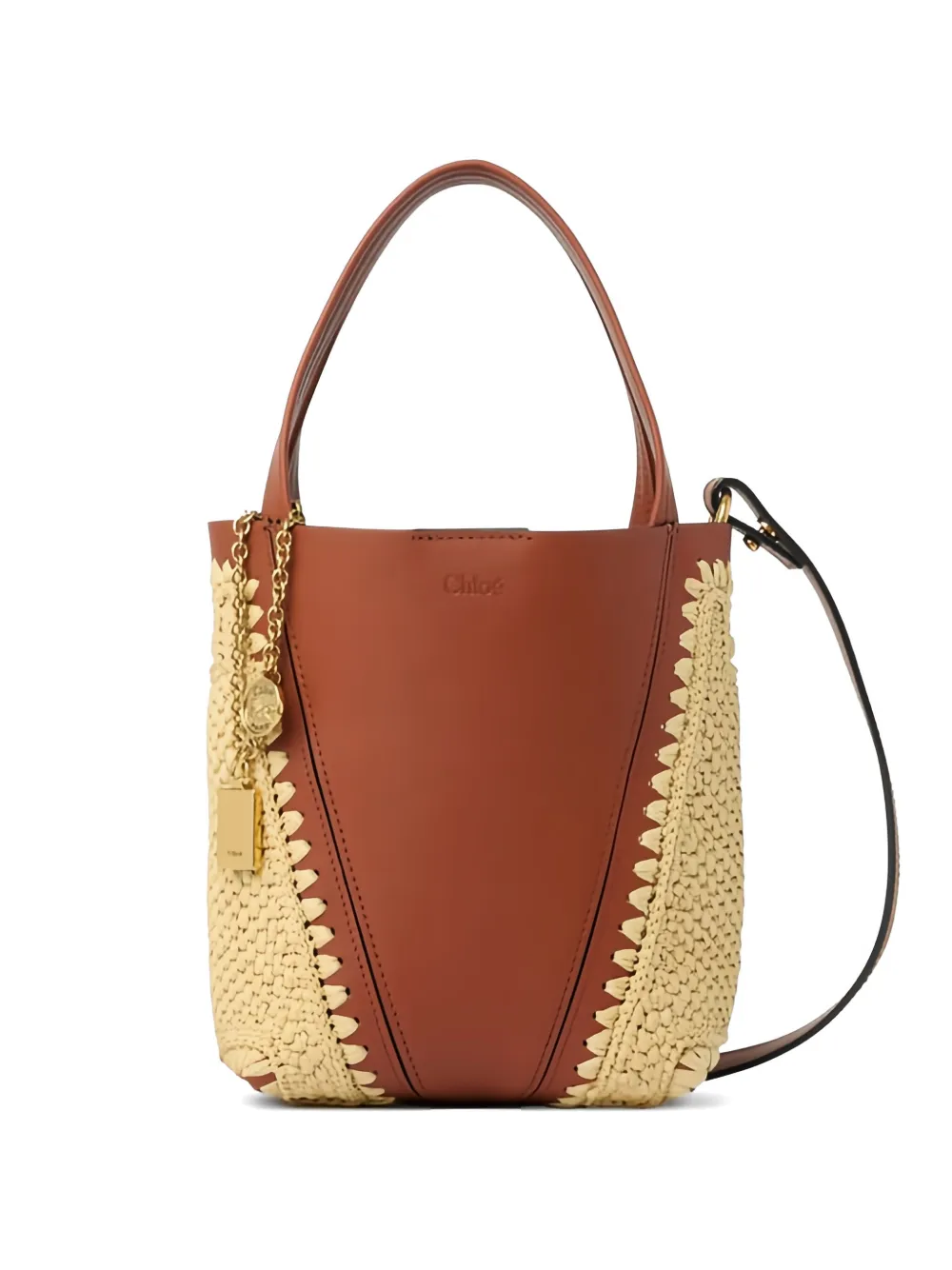 Chloé small Chloé Spin woven-pannels charm-detail bucket bag - Marrone