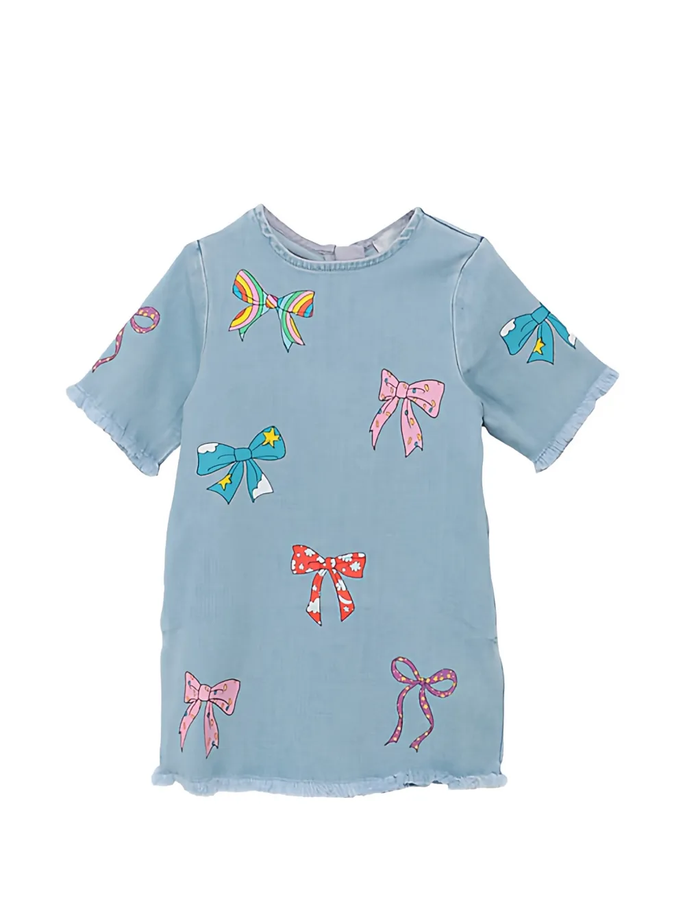 Stella McCartney Kids bow-print frayed dress - Blau