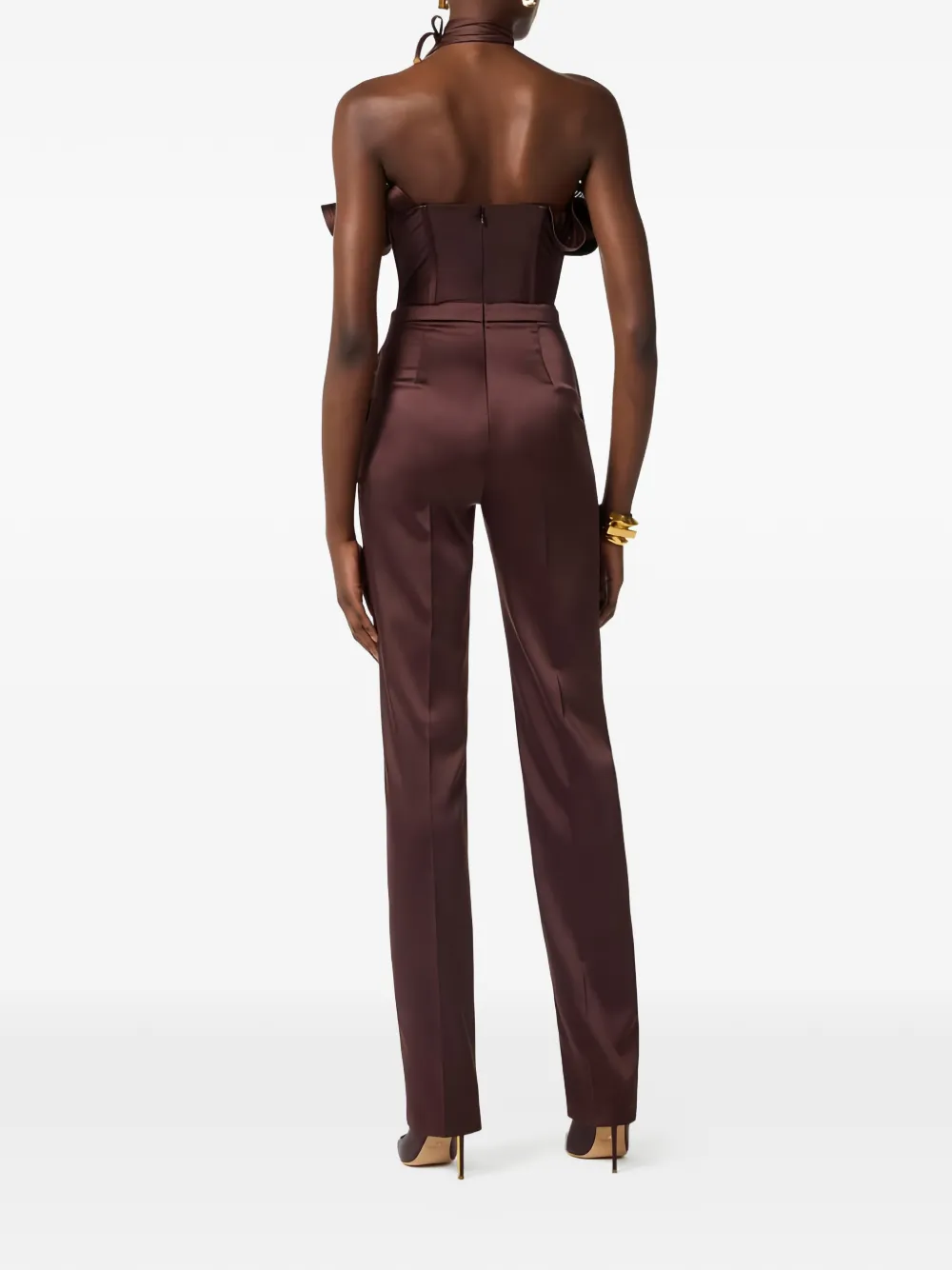 Elisabetta Franchi Off-shoulder jumpsuit met ruches Bruin